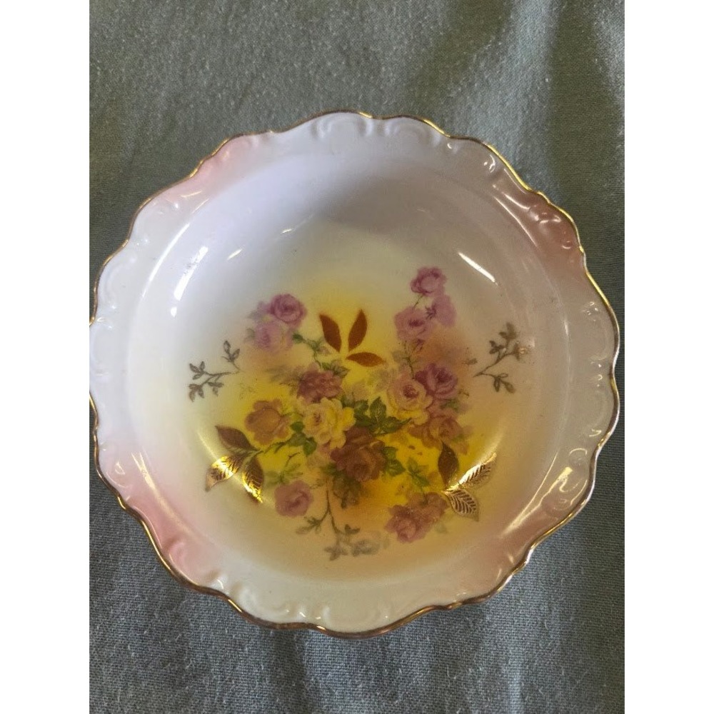Schumann Arzberg Germany Sunset Rose Golden Crown E&R 1886 Small Scalloped Bowl